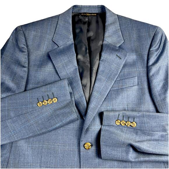 Jack Victor Blazer Men's 42L Blue Windowpane Loro Piana Zelander Wool Silk